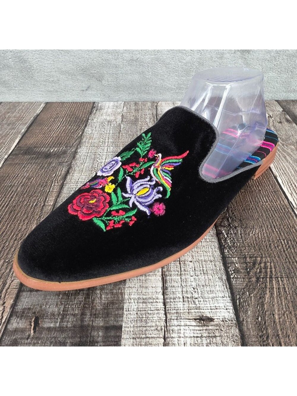 Inkkas Frida Slide Mules 11 Black Velvet Colorful Embroidered Boho Comfort Vegan